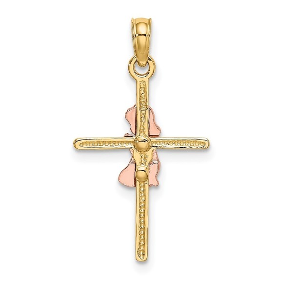 10K Two-Tone 2-D Girl On Cross Charm - Picture 3 of 4
